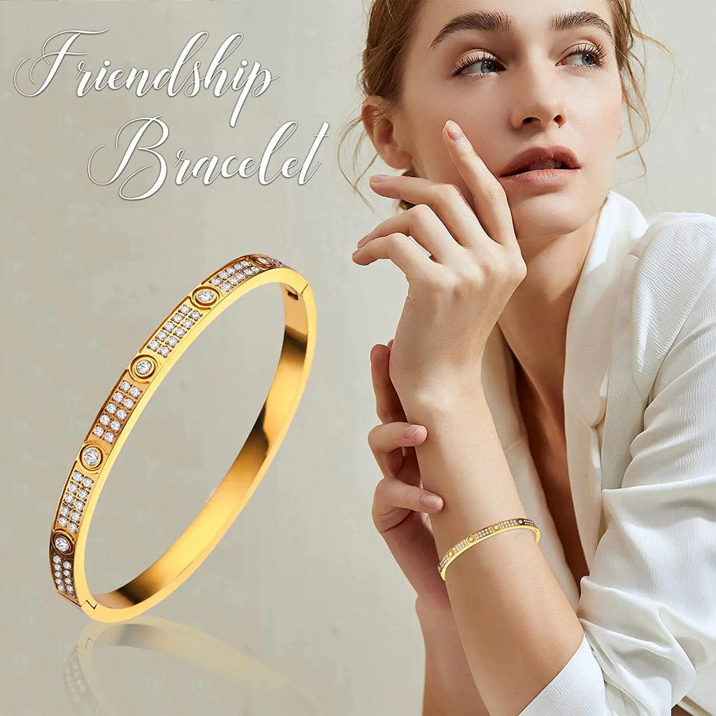 2023 New Design Gold Color Zircon And Cross Nut Nail Bracelet Gold & Bangle For Woman Stainless Steel Screw Brand Jewelry