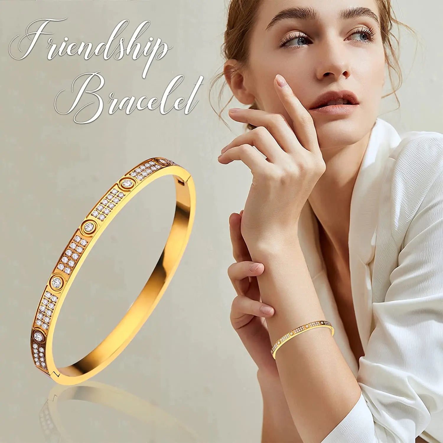 2023 New Design Gold Color Zircon And Cross Nut Nail Bracelet Gold & Bangle For Woman Stainless Steel Screw Brand Jewelry