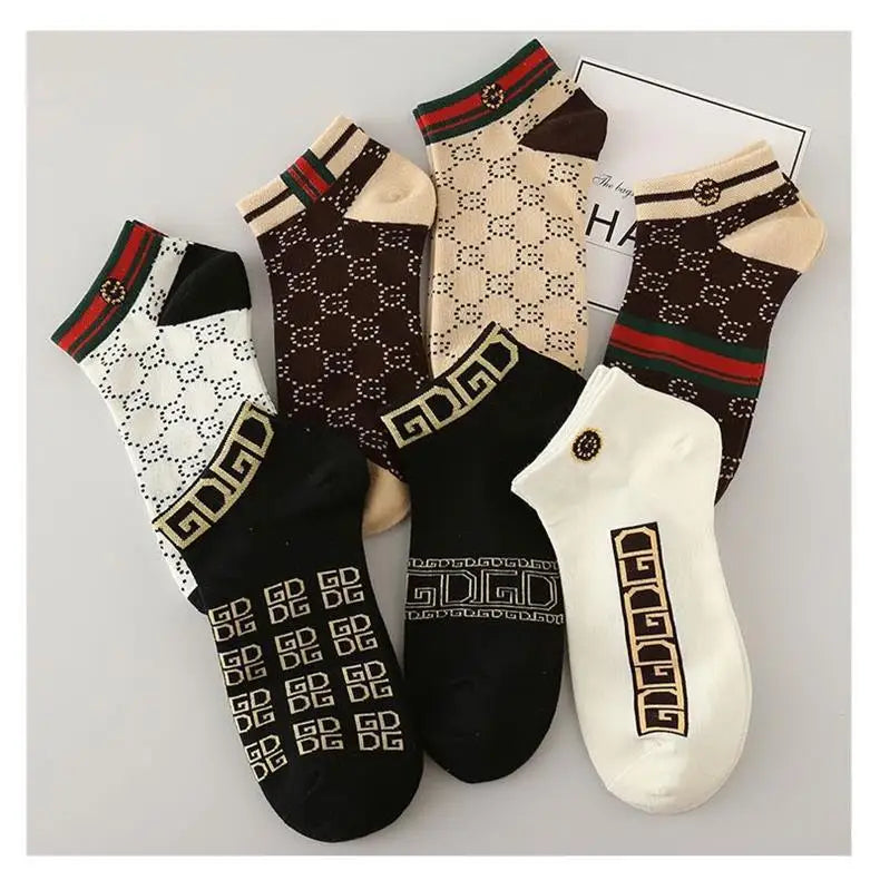 10 Pairs Men's Trendy Short Socks Summer Breathable Geometric Pattern Ankle Socks Luxury Designer Brand Fashion Low Cut Socks