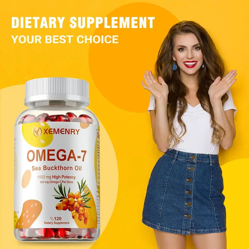 OMEGA-7 Sea Buckthorn Oil Supplements - Antioxidant, Supports Skin, Hair and Nail Health, Improves Digestion, Boosts ImmunitySup