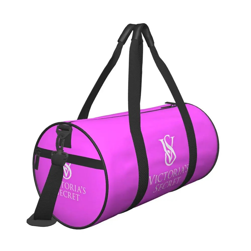 Pink White Stripe Round Capacity Travel Duffel Bag Male Female Large-Capacity Hand Luggage Sports Fitness Bag Travel Package