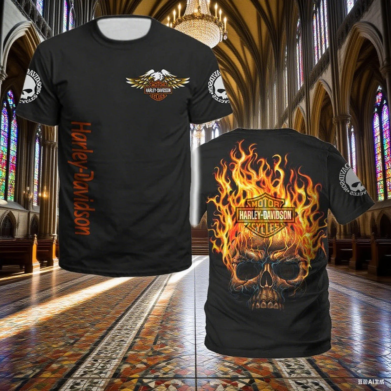 For Harley Davidson European and American Trend Street Motorcycle Tough Man Motorcycle Cotton Printed Short Sleeve High Quality