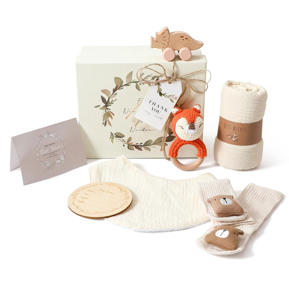 Baby Double-sided Cotton Bath Towel Newborn Care Set Children's Memorial Card Newborn Baby Gift Box Boy And Girl Bathing Set