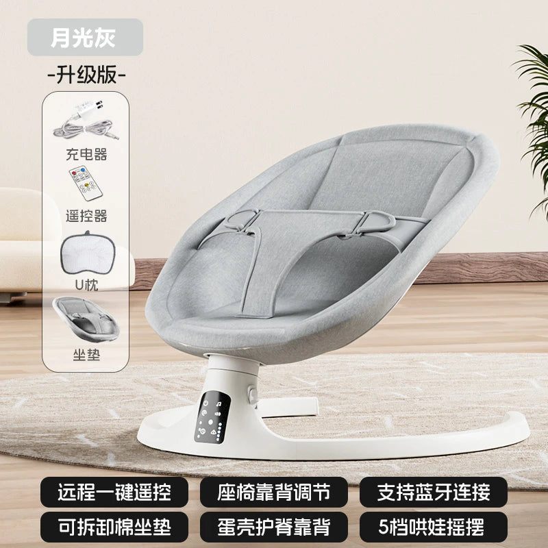 Baby Electric Rocking Chairs,Baby Bouncers Bluetooth & USB Music Baby Swing Electric 180° Rotating Seat, Multi Speed Baby Rocker