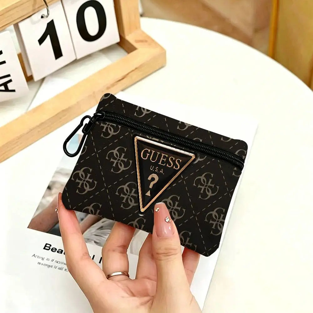 G-Guess-s logo White Oxford Cloth Zipper Coin Purse Lightweight Hanging Key Pouch Card Holder For Daily Use