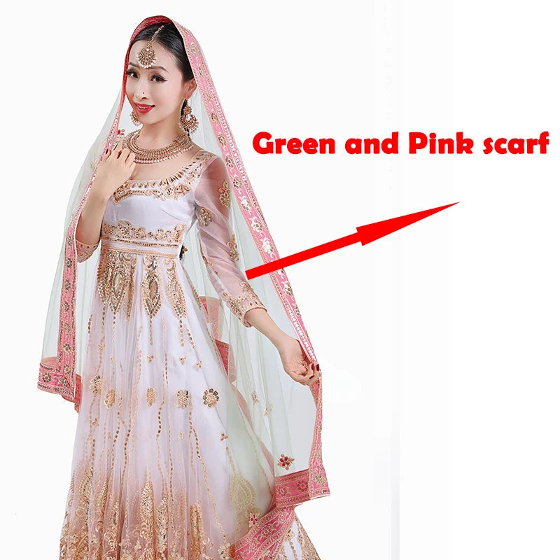 Indian Saree Scarf For Women Adult Female Belly Dance Stage Performance Elegant Accessories Multicolor Embroidered Scarf DQL6631