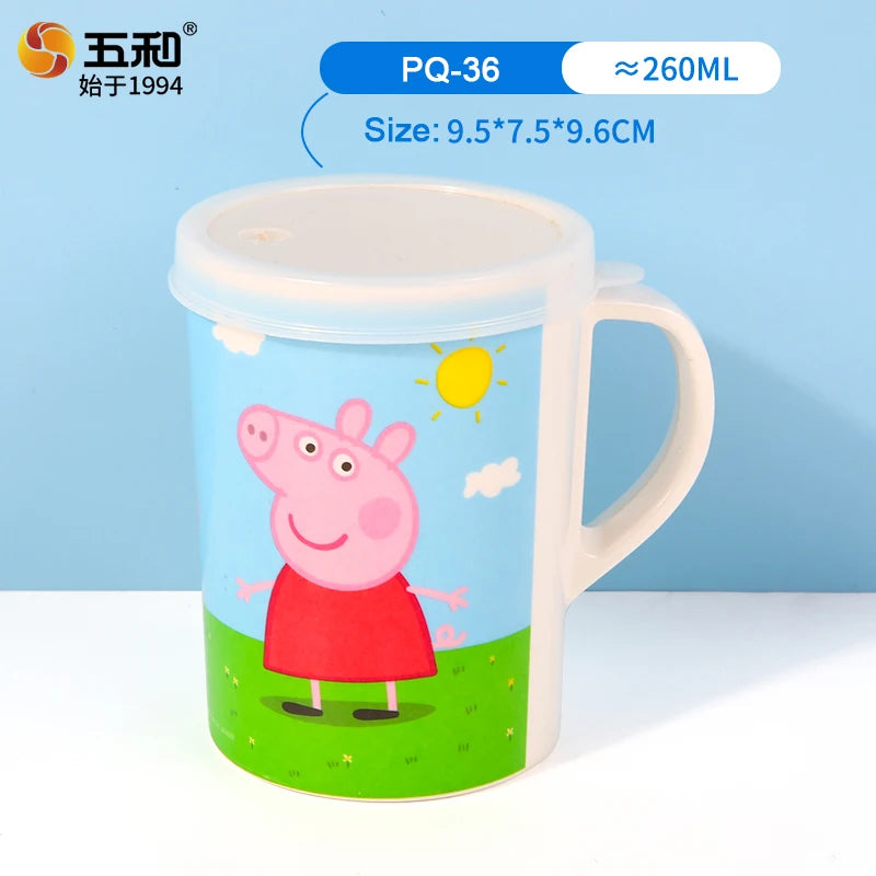 For Peppa Pig Tableware Cartoon Salad Bowl Anti-Fall Dining Plate Cup Spoon Baby Eating Double-ear Bowl Food-grade Divided Plate