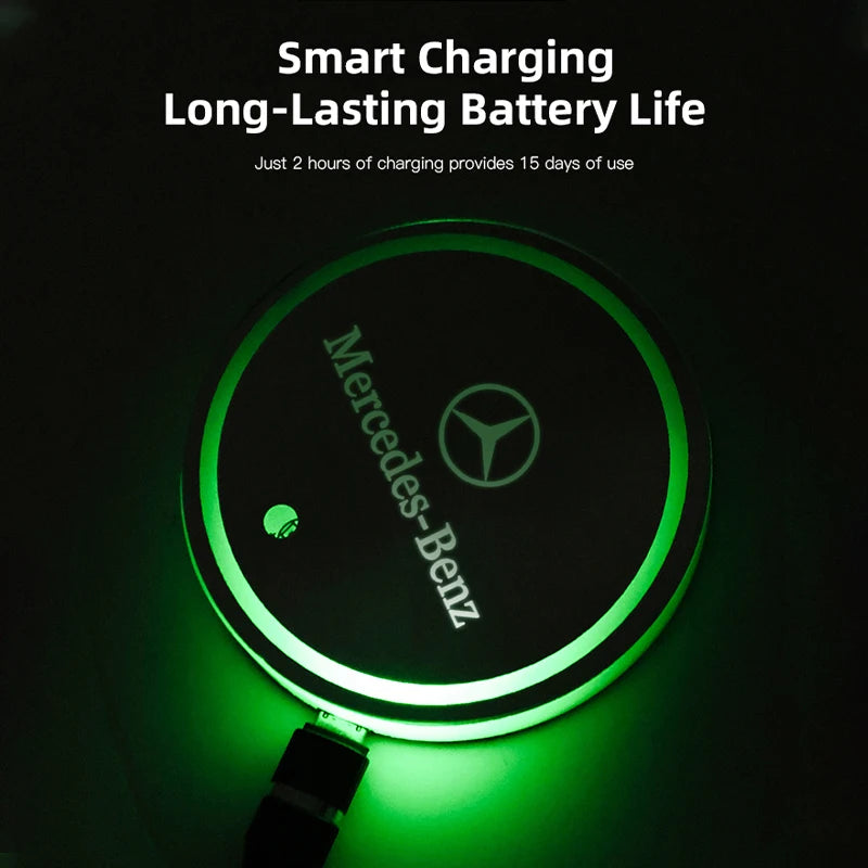 Car Glowing Coasters LED Light Water Cup Mat For Mercedes Benz AMG W203 W206 W220 W205 W211 Car USB Charging Coasters keychain