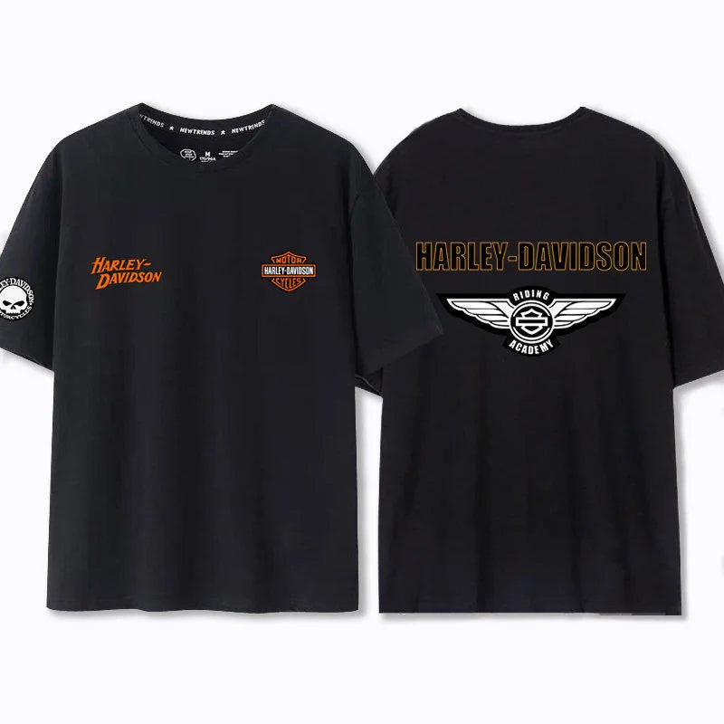 Motorcycle Enthusiasts Cultural Peripheral Printed Men's Short-Sleeved Loose Large Size Cotton T-shirt For Harley Davidson Logo