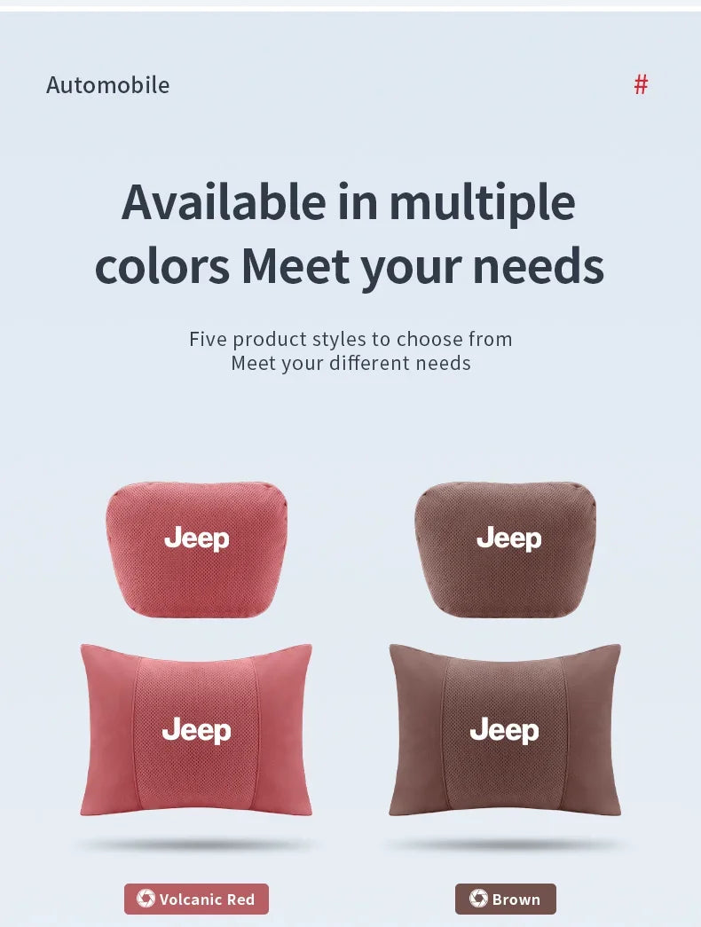 Car Suede Ventilate Headrest Seat Waist Cushion Pillow Jeep Wrangler Grand Cherokee Renegade Compass Gladiator Patriot Commander