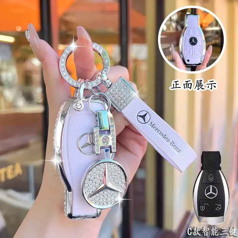 Full Wrap Rhinestone Key Fob Shell Fit Mercedes Benz GLE GLB GLS W206 W214 Smart Key Shiny Diamond Key Cover Car Decoration Gift