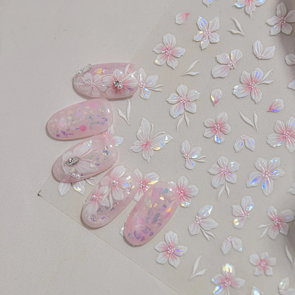 Embossed Flower Pink Butterfly Lucky Peach Blossom Chic Spring Petal 5D Soft Relief Adhesive Nail Art Stickers Manicure Decals