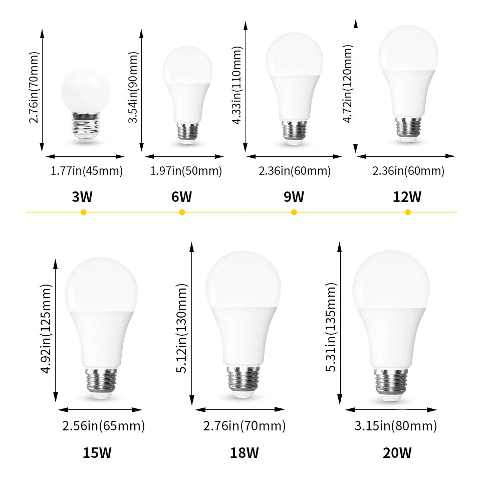 6pcs E26 E12 LED Bulb 20W 18W 15W 12W 9W 6W 3W Lampada LED Light AC 110V Bombilla Lighting Cold/Warm White Lamp For Home