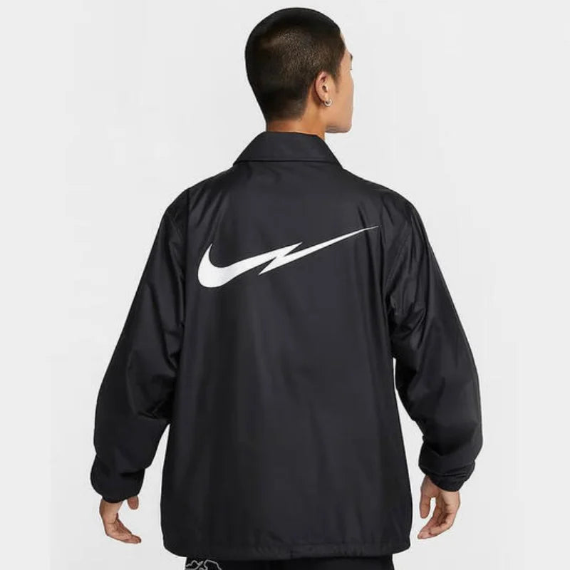 Nike Loose-Fitting Retro Patch Sports Men's Coach Jacket New Lightweight Soft Woven Button Casual Top Simple Lapel Black Versatile Commuter Jacket Trendy Men's Must-Have Fz0801-010