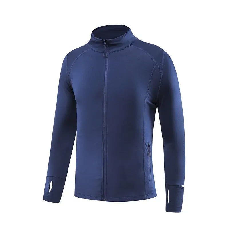 Men's Sport Jacket Quick Dry Fitness Clothes Casual Running Stand Collar Training Suit Flocking Milk Silk Running Outerwear