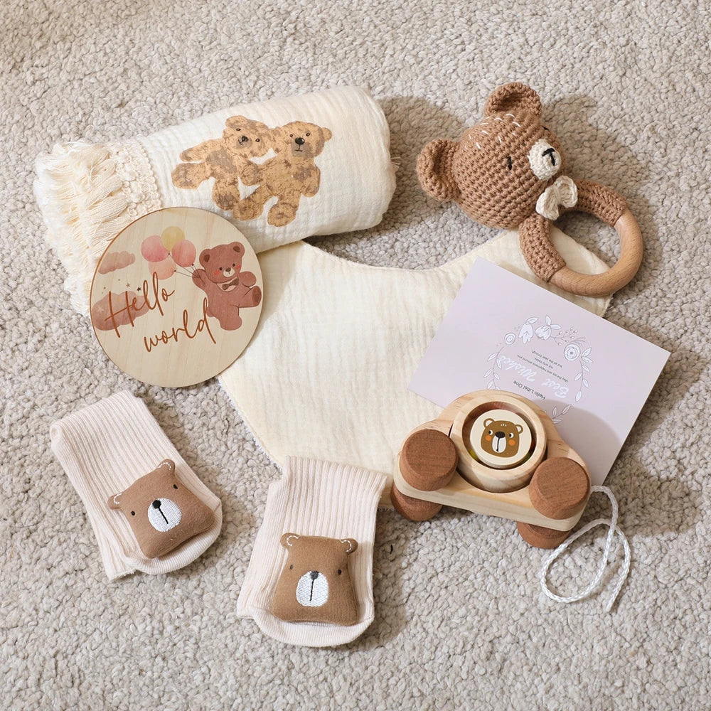 Baby Double-sided Cotton Bath Towel Newborn Care Set Children's Memorial Card Newborn Baby Gift Box Boy And Girl Bathing Set