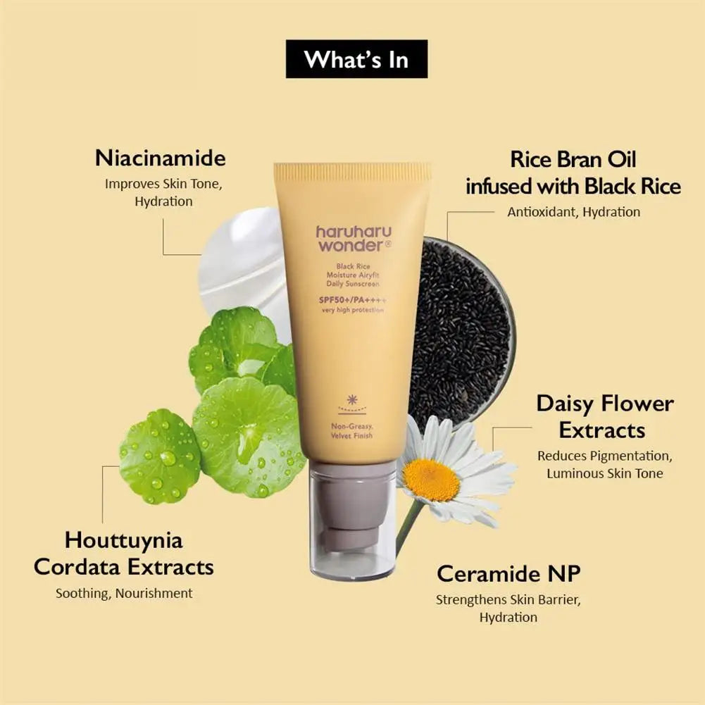 50ml Haruharu Wonder Black Rice Moisture Airyfit Daily Sunscreen Velvet Finish Accessories