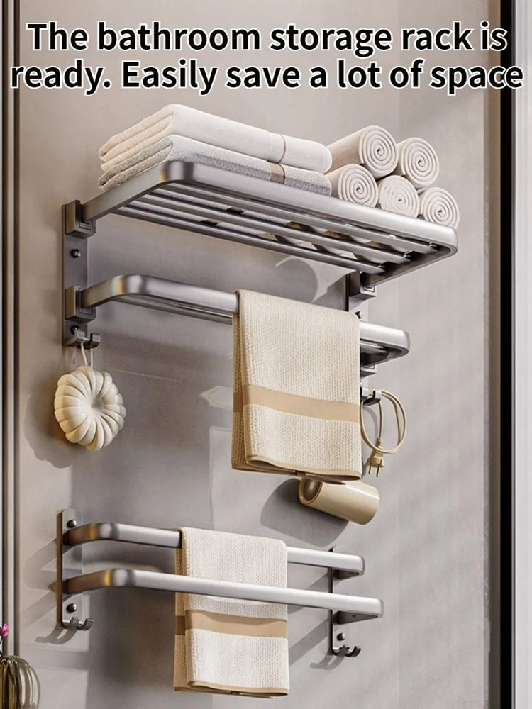 Upgrade And Thicken Grey/Black 40CM-60CM Towel Rack Space Aluminum Toilet Storage Rack Wall Mounted BathTowel Rack