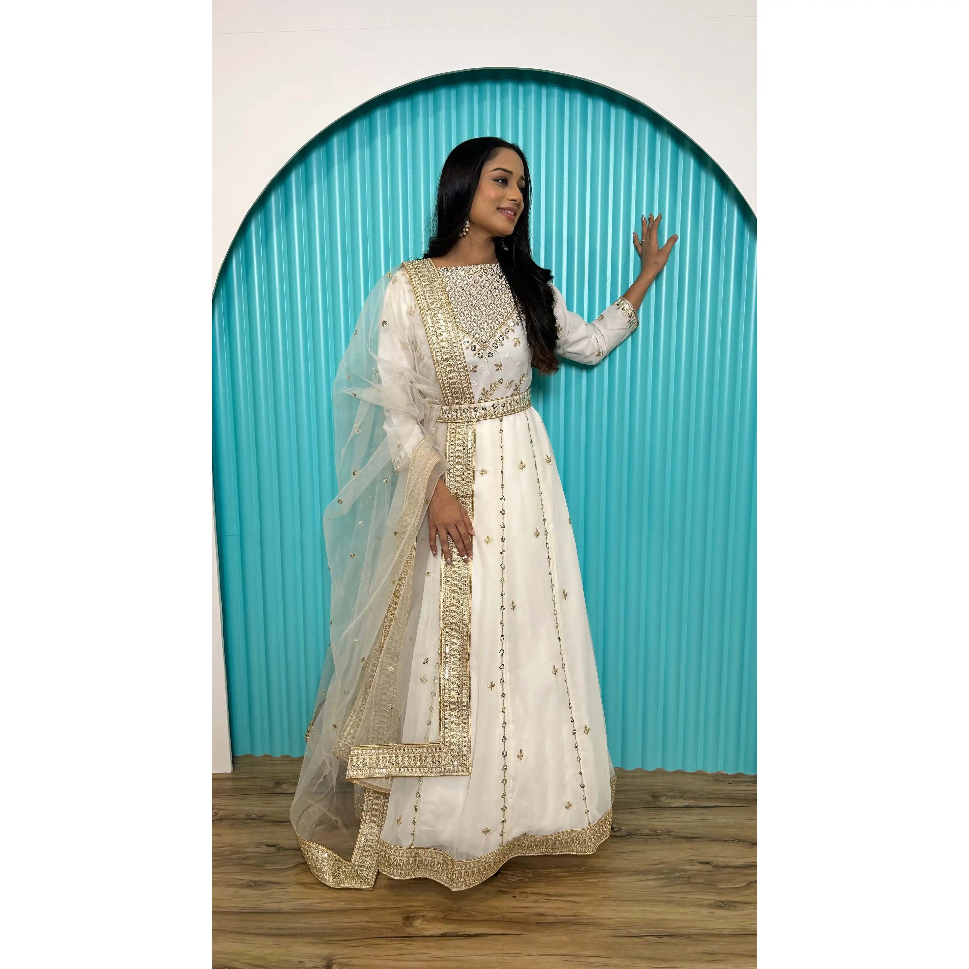 Designer Anarkali Modest Wedding Dress with Beautiful Dupatta for Parties for Brides and Guests