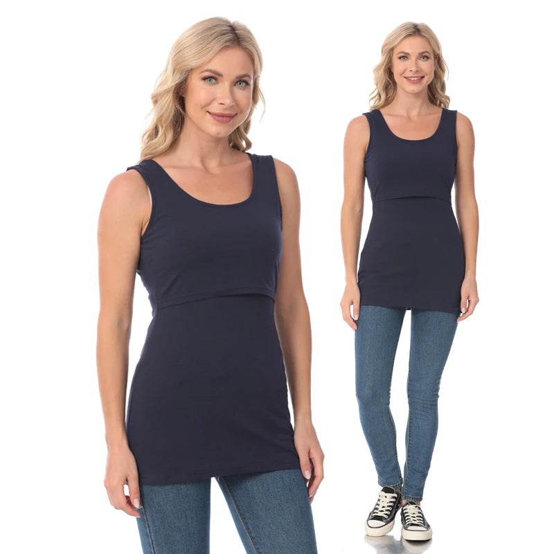 Summer Stretch Cotton Stripe Maternity Lactation Tops - Nursing Camisole Vest for Postpartum Women
