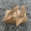 Luxury Brand High Heels Women Sandals Mesh Embroider Elegant Pointed Ladies Slingback Evening Party Wedding Bridal Dress Shoes
