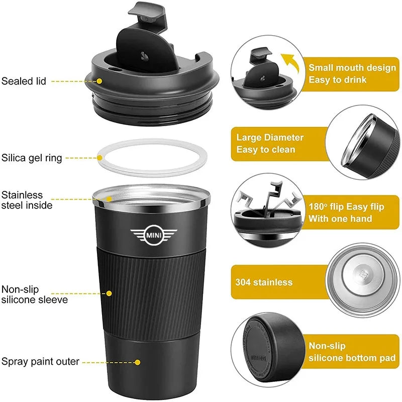 For Mini Cooper Works ONE JCW F54 F55 F56 F57 R55 R56 R57 R60 F60 500ML Thermo Cafe Coffee Mug Car Thermos Mug Travel Thermo Cup