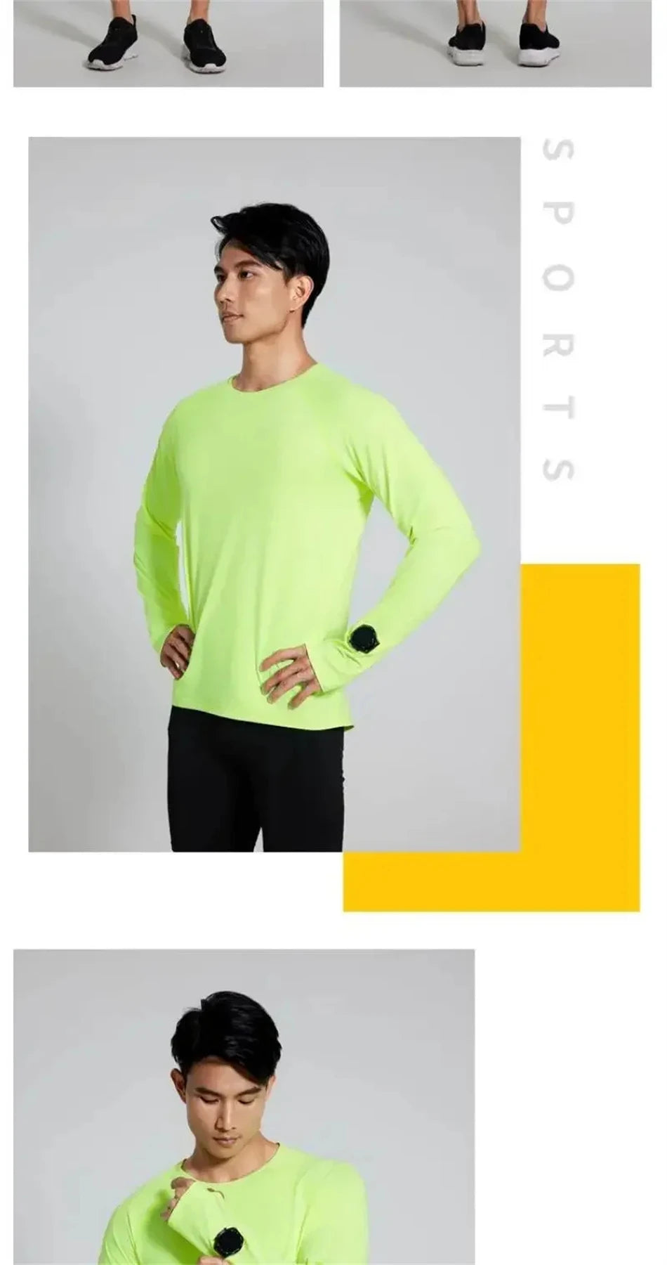 Mens Autumn Running T-Shirt Long Sleeve Anti-UV Workout Tops Shirts Training Shirt with Thumb Hole Anti-Static Cuff Quick Drying