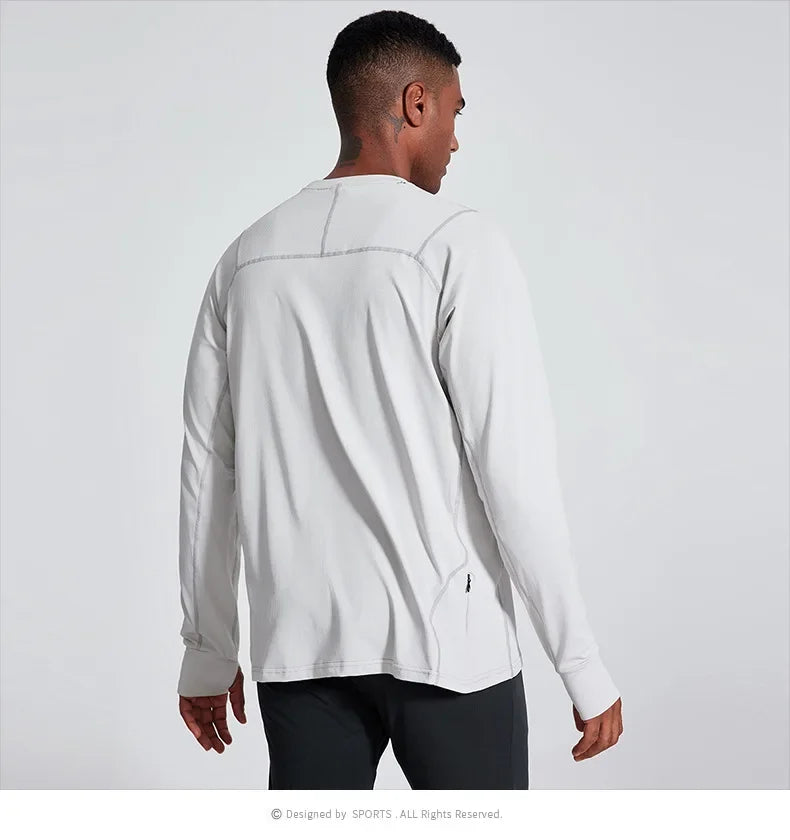 Quick Dry Long Sleeve T-Shirt Men's Thin Collar Breathable Outdoor Sports Base Shirt Striped Pattern Casual Comfortable Top