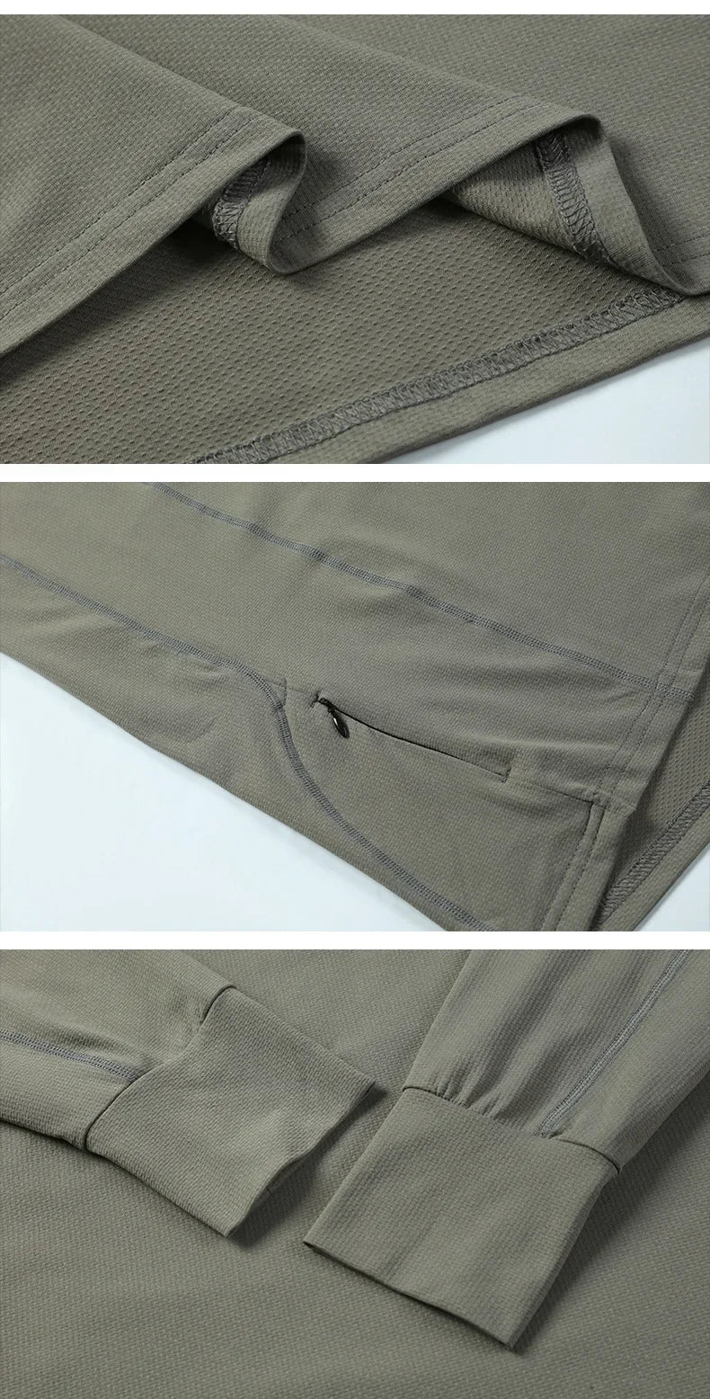 Quick Dry Long Sleeve T-Shirt Men's Thin Collar Breathable Outdoor Sports Base Shirt Striped Pattern Casual Comfortable Top