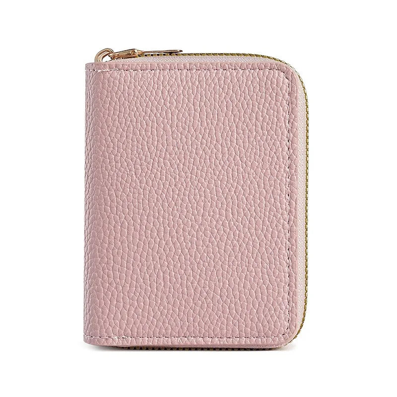 Mickey Minnie Women's Double Zipper Wallet Lychee Pattern Fashion Short Credit Card Holder with Large Capacity Coin Purse