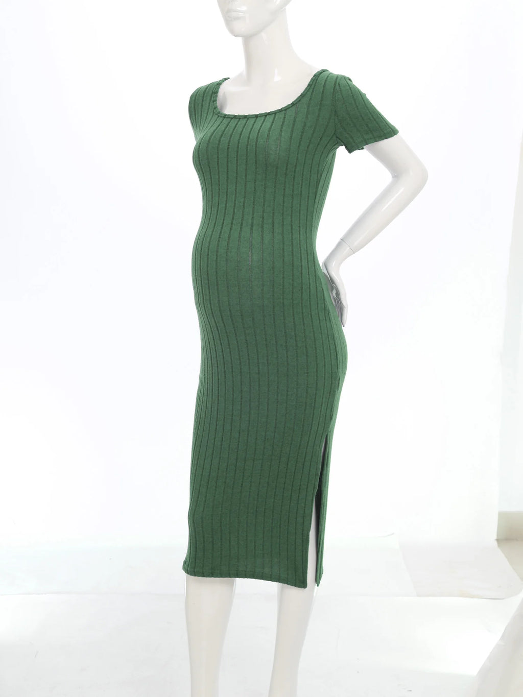 Elegant Maternity Knitted Dress Solid Color Short Sleeve Split Dresses Pregnancy Women Clothes Wedding Party Casual Daily Wear