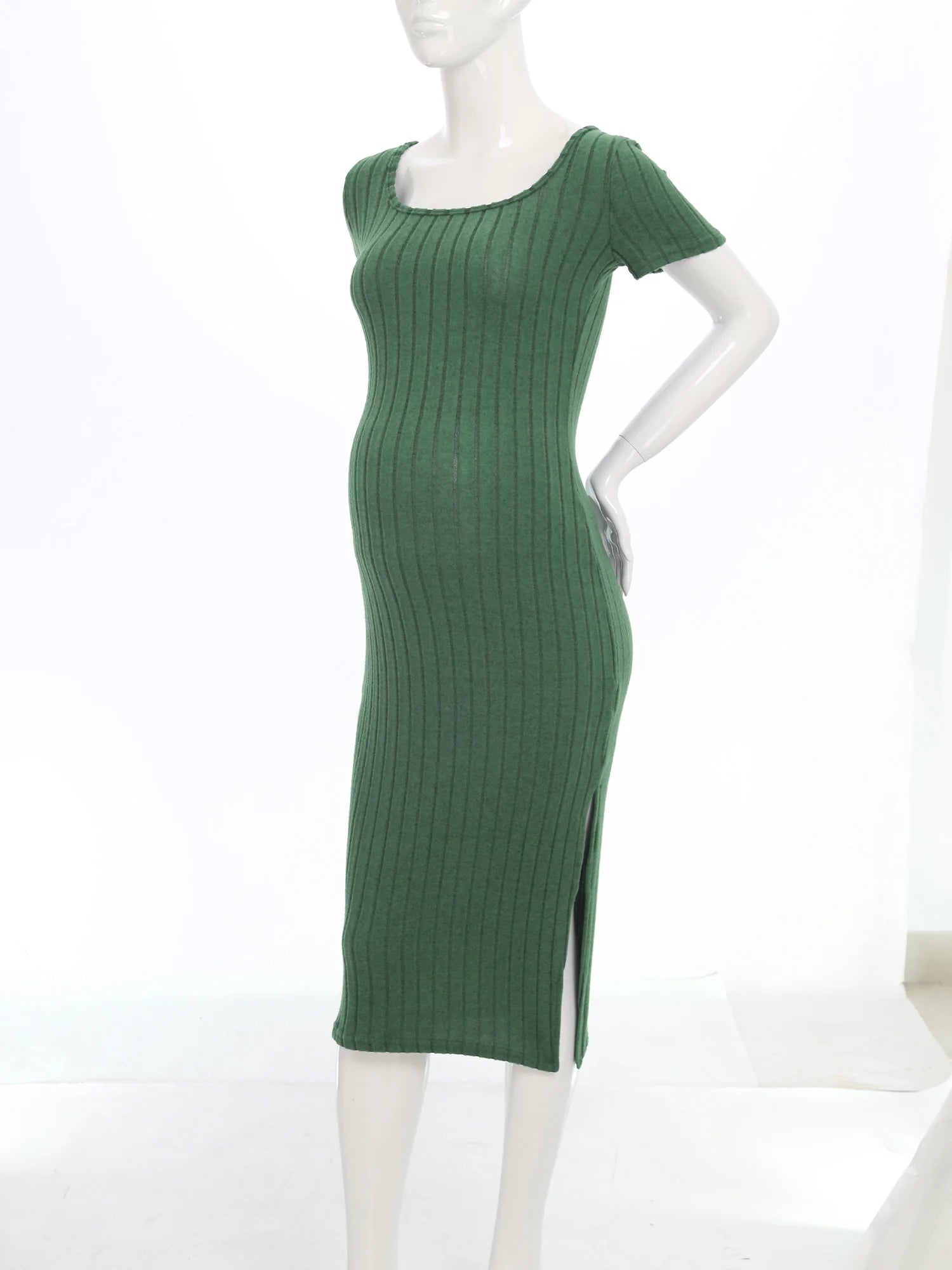 Elegant Maternity Knitted Dress Solid Color Short Sleeve Split Dresses Pregnancy Women Clothes Wedding Party Casual Daily Wear