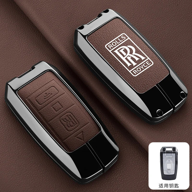 Zinc Alloy Leather Car Smart Remote Key Case Cover Shell For Rolls-Royce Cullinan Phantom Ghost Wraith Dawn Keychain Accessories