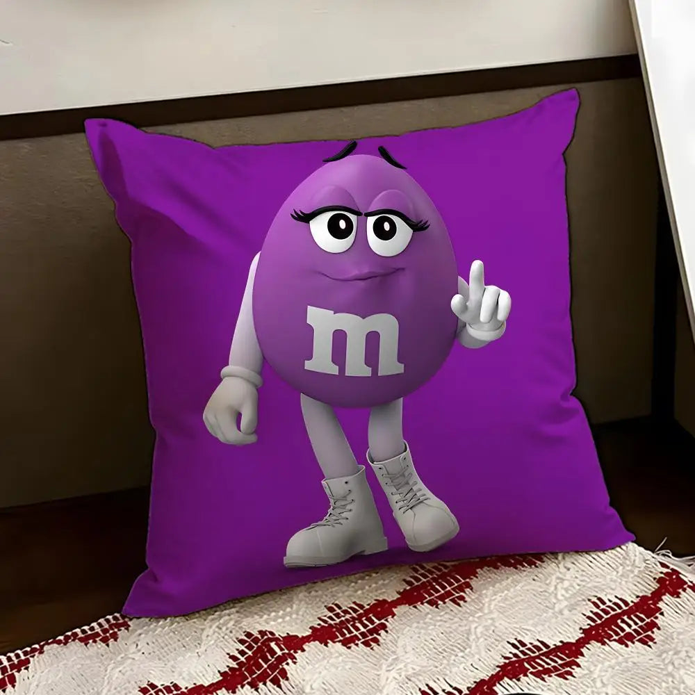 cartoon M-M&M's Cushion Cover Reversible Soft Durable Pillow Cover Home & Car Multi-Scene Use for Daily Comfort