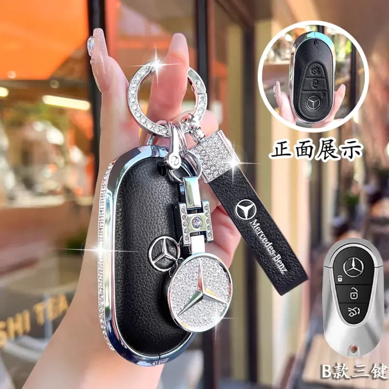 Full Wrap Rhinestone Key Fob Shell Fit Mercedes Benz GLE GLB GLS W206 W214 Smart Key Shiny Diamond Key Cover Car Decoration Gift