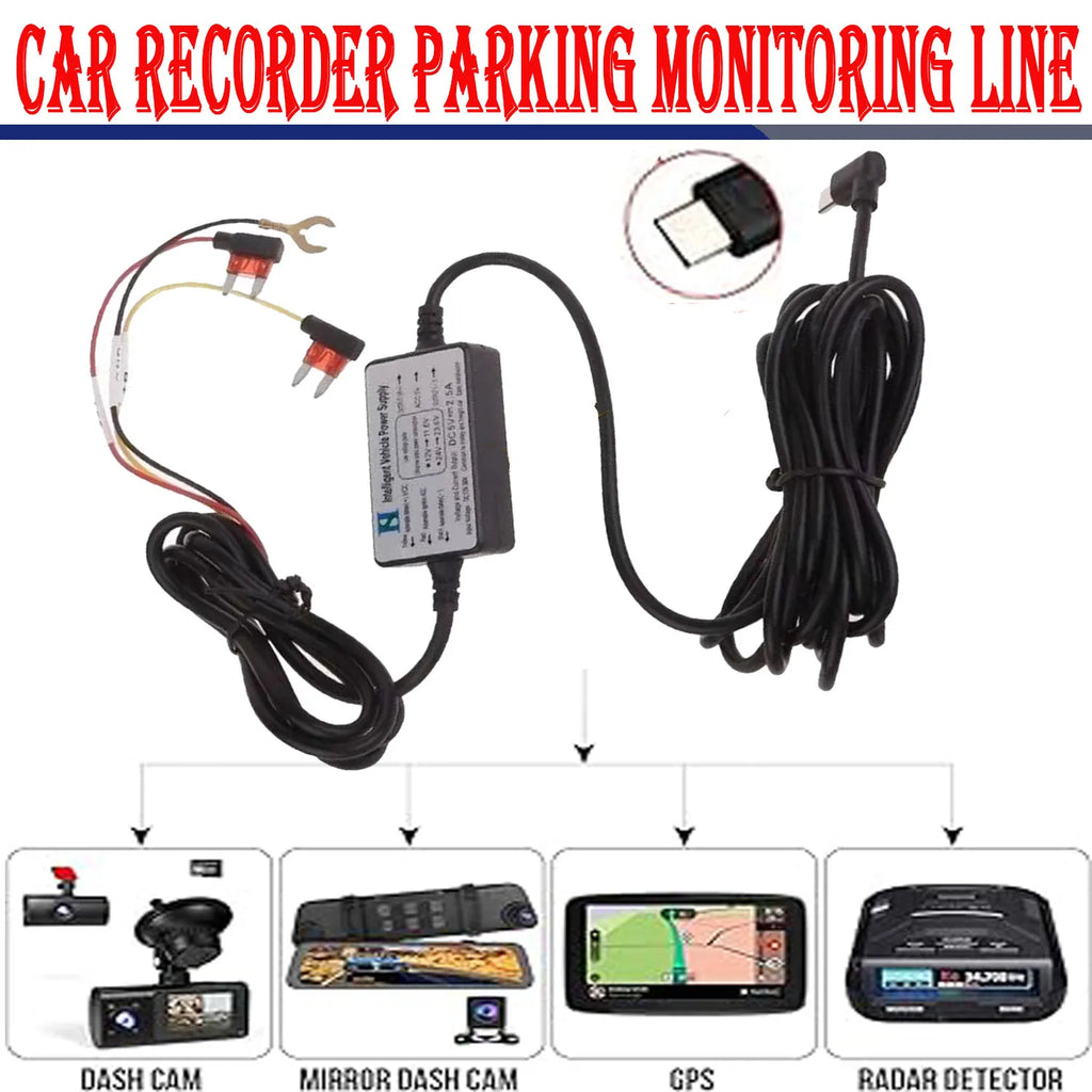 Dash Cam Hardwire Kit (12V-24V to 5V), Type C Hardwire Kit for Dash Camera with Acc Functionality, Add a Circuit Fuses, 24h Park