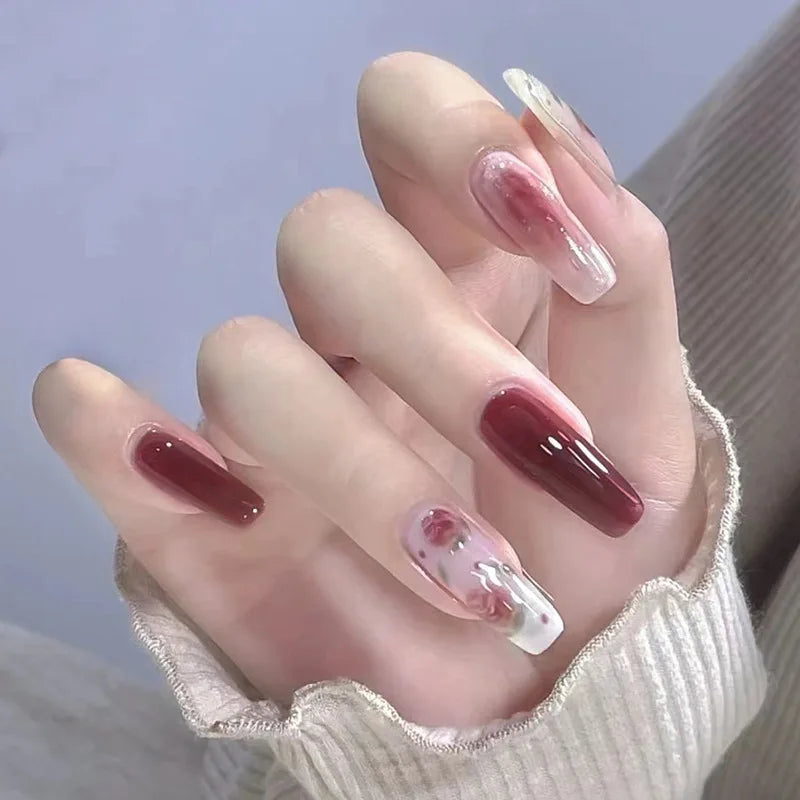 24Pcs/Set Sweet Love Fake Nail with Gradient French Press on Nails Reusable Short Full Cover Nail Tips for Women Wholesale