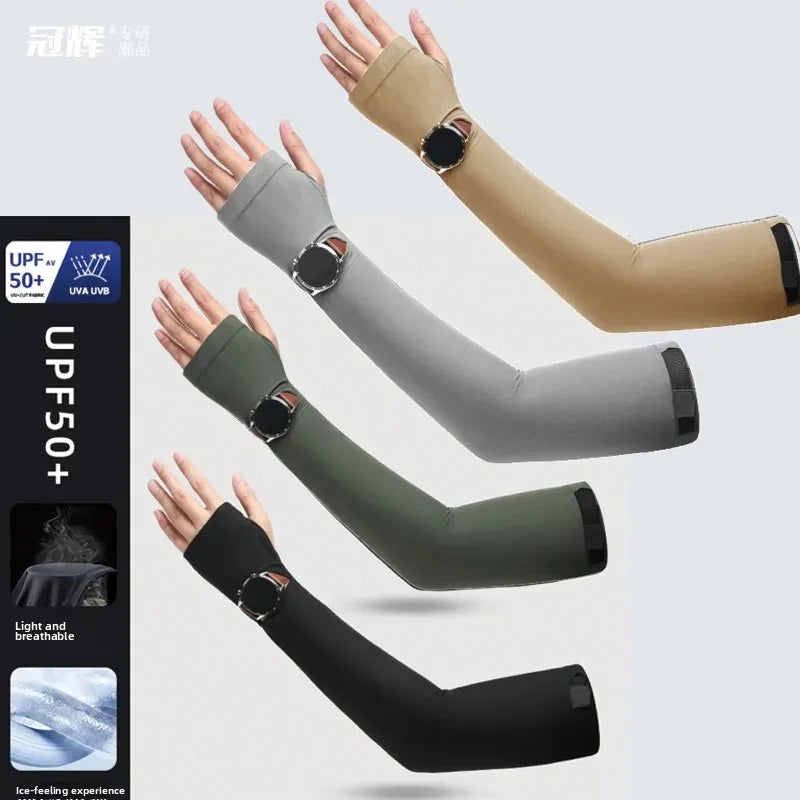 Ice Silk Sun Protection Sleeve Covers Thin UV Protection for Driving Cycling Fishing Men's New Summer Style Arm Guard