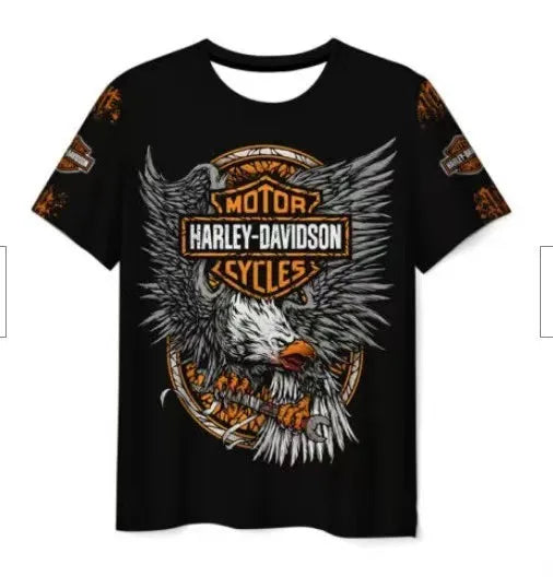 For Harley Davidson European and American Trend Street Motorcycle Tough Man Motorcycle Cotton Printed Short Sleeve High Quality