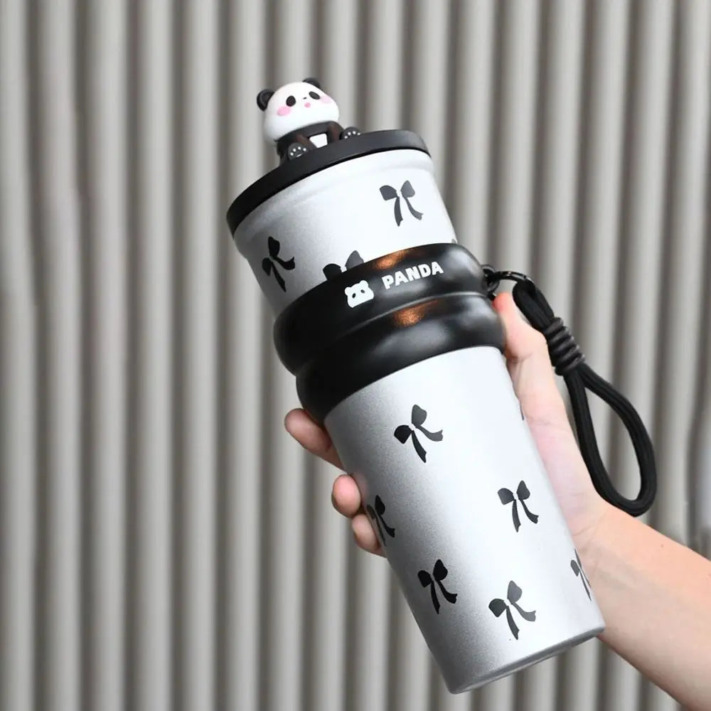 700ML Cartoon Panda Thermos Cup With Lifting Rope Gift Children Vacuum Cup 316 Stainless Steel Thermal Water Bottle
