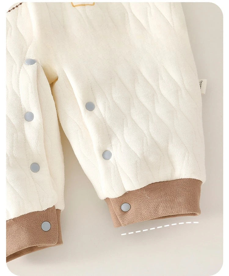 Baby Jumpsuit, Autumn Thick Cotton Jacket, Three-layer Warm Clothes for Newborns 0-18 Months Crawling Clothes for Young Children