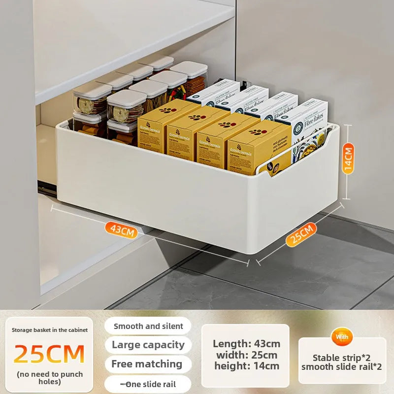 New Kitchen Storage Rack with Slide Rails Pull-out Kitchen Drawer Type Storage Tray Spice Box Storage Shelf Cabinets Organizer