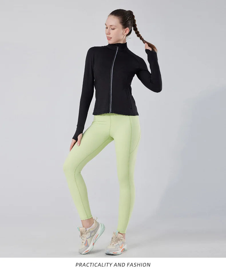Men's Women's Marathon Running Training Jackets Thumb Holes Watch hole Stand collar Fitness Winter Jogging Training Zipper Coat