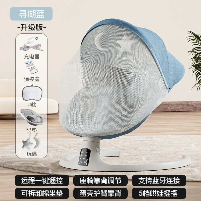 Baby Electric Rocking Chairs,Baby Bouncers Bluetooth & USB Music Baby Swing Electric 180° Rotating Seat, Multi Speed Baby Rocker