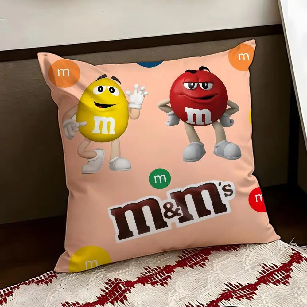 cartoon M-M&M's Cushion Cover Reversible Soft Durable Pillow Cover Home & Car Multi-Scene Use for Daily Comfort