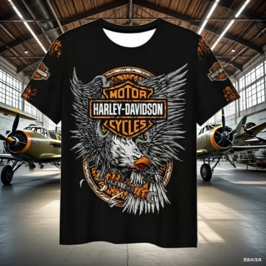 For Harley Davidson European and American Trend Street Motorcycle Tough Man Motorcycle Cotton Printed Short Sleeve High Quality