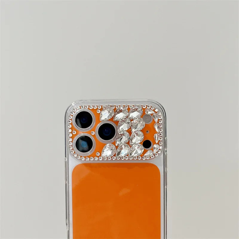 Luxury Sparkling Rhinestone Decoration Camera Frame Large Window Phone Case For iPhone 17 13 14 15 16 Pro Max Shockproof Cover