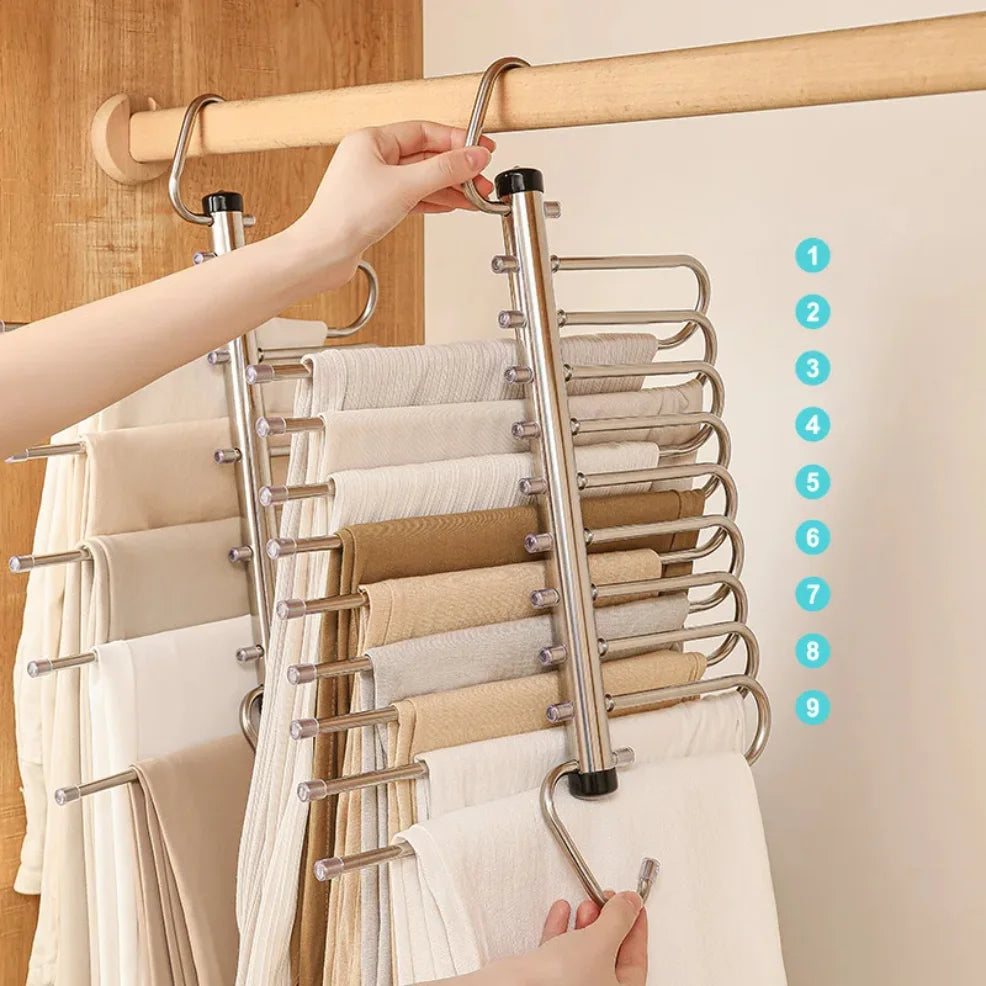1/2pcs Folding Magic Pants Hangers,5/9Layer Stainless Steel Space Saving Clothes Rack,Jeans Trousers Scarf Organizers for Closet