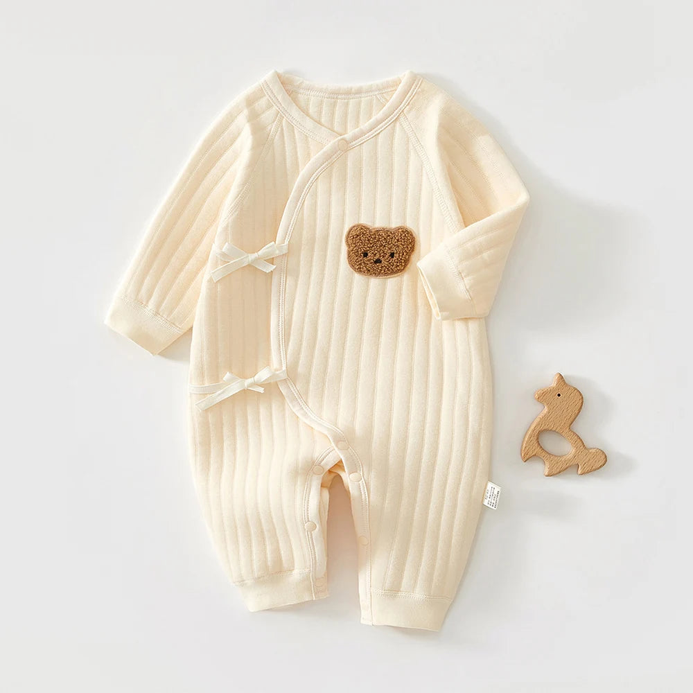 Baby Boy Christmas Romper Quilted Warm Autumn Winter Newborn Jumpsuit Solid Color 0 6 Months Hospital Baby Girl Clothing
