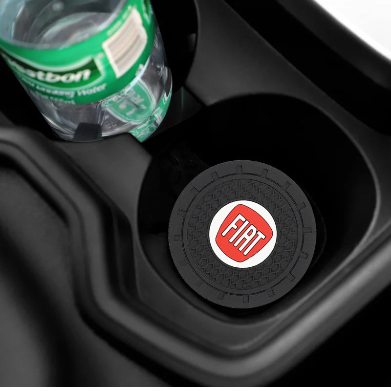 2Pcs Car Logo Silicone Water Cup Pad Cushion For Fiat Abarth 500 Tipo FR Panda Argo Freemont Viaggio Bravo Punto Doblo Pulse